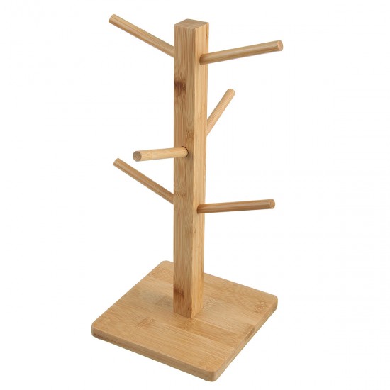 Wooden Cup Holder Teacup Mug Drain Rack Stand 6 Cups Drain Cup Hanging Stand Coffee Cup Display Stand