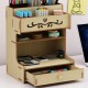 Wooden Desk Organizer Multi-Functional DIY Pen Holder Box Cell Phone Holder Desktop Stationary Home Office Supplies Storage Rack with Drawer