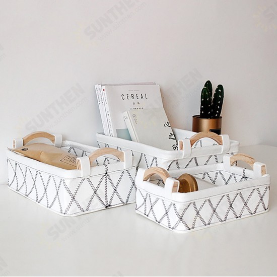 Wooden Handle Felt Receiving Basket Simple Sorting Storage Bags Cosmetic Fabric Storage Basket Desktop Storage Supplies