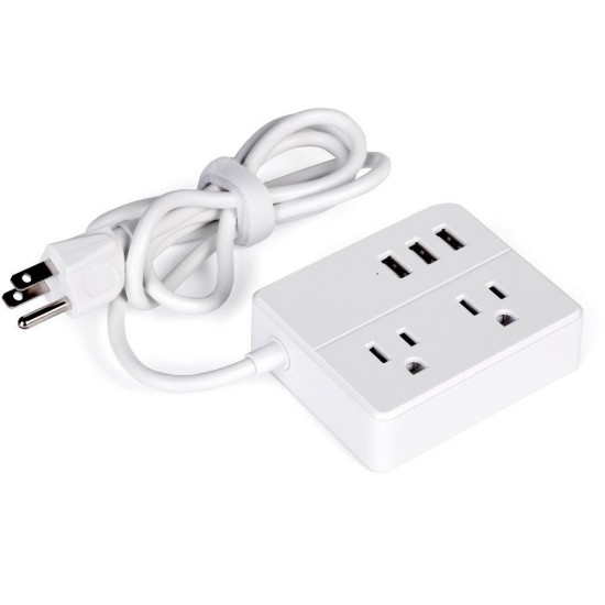 D111 US Plug Sockets with 2 Outlet 3 USB Sockets Desktop Charging Station 3.94ft Extension Cord for Travel Multi Plug Extender Power Outlet