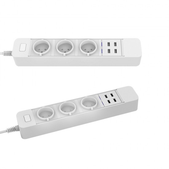 D555 Smart WIFI App Control Power Strip with 3 EU Outlets Plug 4 USB Fast Charging Socket Work Power Outlet