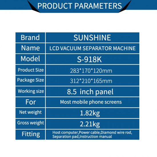 SS-918k Built-in Pump Vacuum Glass LCD Screen Touch Screen Separator Machine Max 8.5 Size Mobilee Phone Disassemble Repair Tool