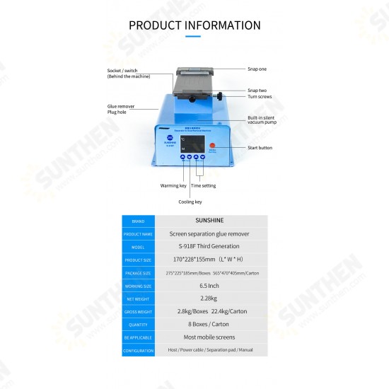 S-918F LCD Separator For Edge Screen Inframe Separating Oca Cleaning Remover Machine 360 Degree Rotating Plate Machine