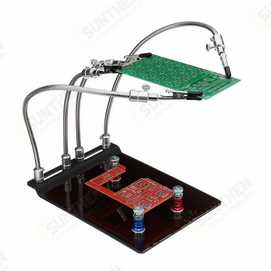 YP-004 PCB Fixture Base Arms Soldering Station PCB Fixture Helping Hands Electronic DIY Tools with Universal 4 Flexible Arms + 3 Magnetic Column