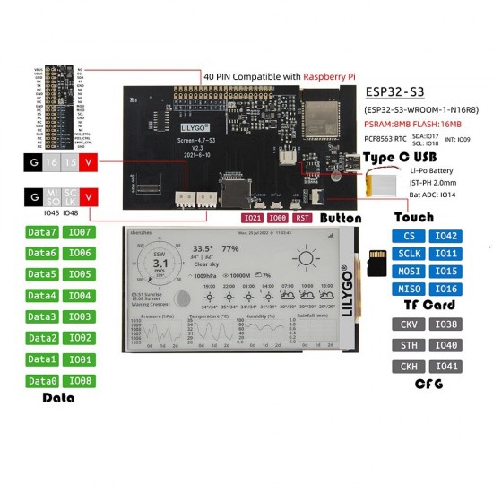 T5 4.7 Inch E-paper V2.3 ESP32-S3 Display Screen Module Board Support TF Card Compatible Raspberry Pi