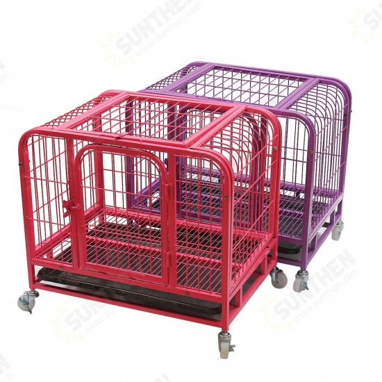 31inch Dog Crate Cage 2 Doors Cat Pet Poodle Heavy-Duty Cage Puppy Kennel House & Tray with Four Wheels