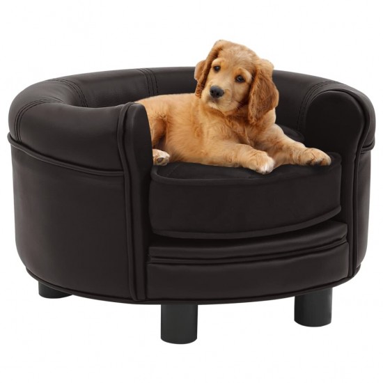 Dog Sofa Brown 18.9inchx18.9inchx12.6inch Plush and Faux Leather