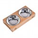 Double Pet Dog Bowl Stainless Steel Pet Bowl Bamboo Bottom Food Water Dual-use Pet Bowl