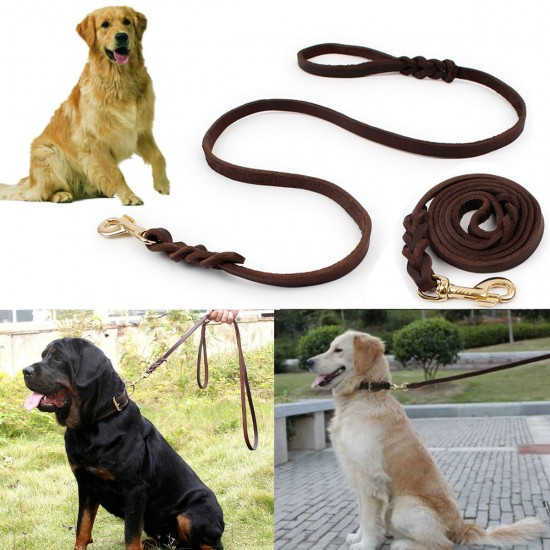 Leather Dog Leash 6 ft Leather Dog Training Leash Pet Braided Dog Leash for Large Medium Leads Rope Dogs Walking&Training