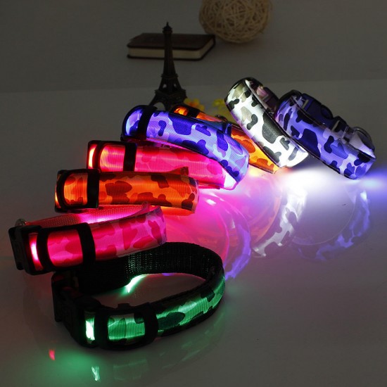 L Pet Dog LED Collar Nylon Safety Light Up Flashing Collar