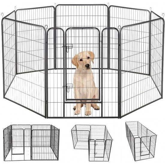 Dog Pen 8 Panels 40inch Height RV Dog Fence Outdoor Playpens Exercise Pen for Dogs Metal Protect Design Poles Foldable Barrier with Door