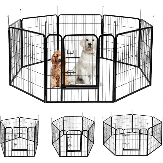 Dog Pen 8 Panels 40inch Height RV Dog Fence Outdoor Playpens Exercise Pen for Dogs Metal Protect Design Poles Foldable Barrier with Door