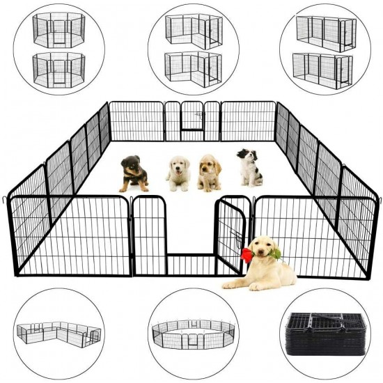 Heavy Duty Metal Dog Exercise Playpen Fence for Indoor Outdoor 16 Panels 32 Inch Height