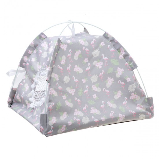 Pet Tent Cat Bed Puppy House Cushion Pad Bed Flamingo Pattern Indo