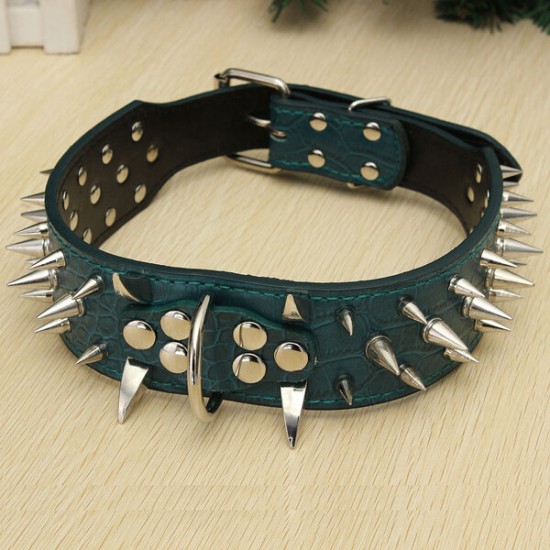 S Spiked Studded Leather Pet Bulldog Dog Mastiff Heavy Collar