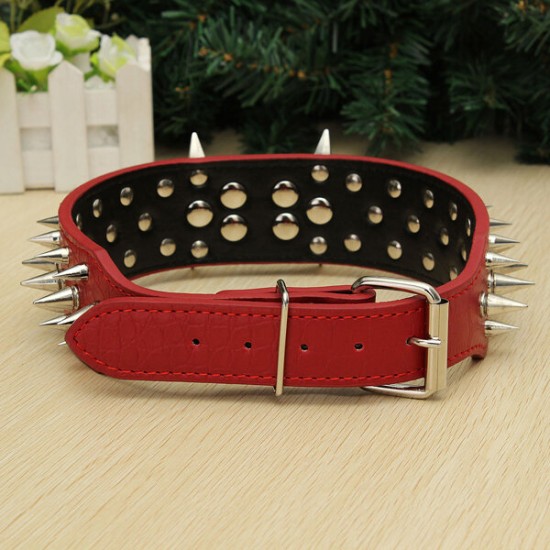 S Spiked Studded Leather Pet Bulldog Dog Mastiff Heavy Collar