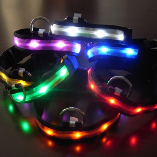 Size L Nylon Safety Flashing Glow Light LED Pet Dog Collar