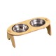 Stainless Steel Pet Bowl with High Quality Wood Mat Feeder Single/Double Bowls Set for Dogs Cats and Pets