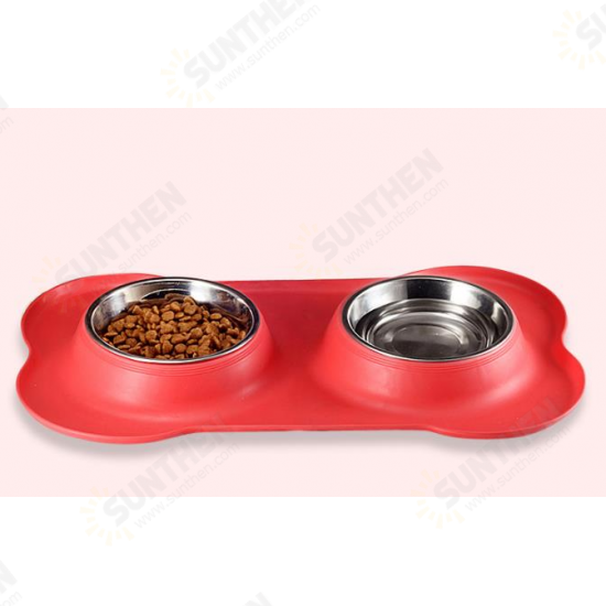 Stainless Steel Pet Bowl with Non-Skid Silicone Mat Feeder Double Bowls Set for Dogs Cats and Pets