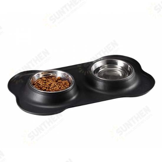 Stainless Steel Pet Bowl with Non-Skid Silicone Mat Feeder Double Bowls Set for Dogs Cats and Pets