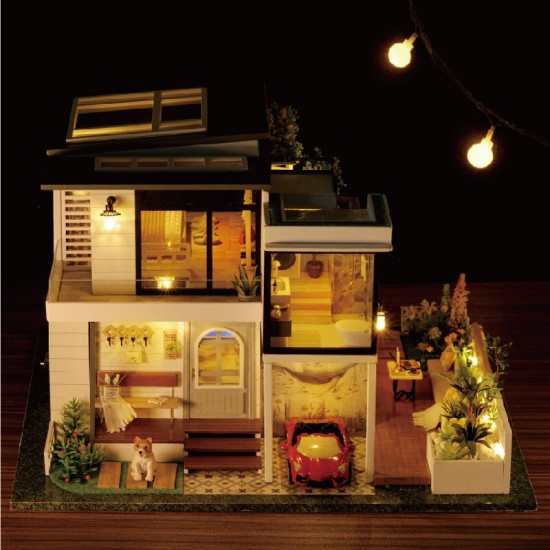 LED Light DIY Doll House Miniature Building Model Assembled Toys With Dust Cover and Furniture for Gifts