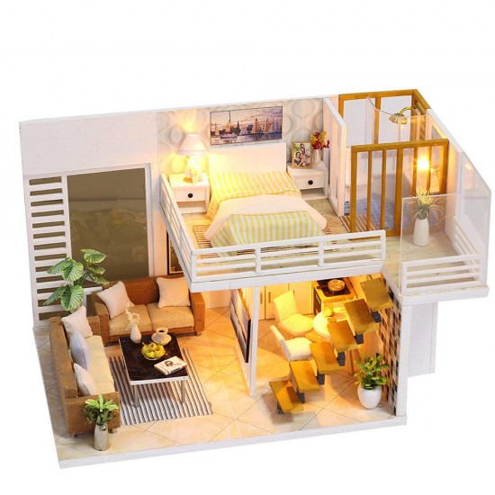 K031 Simple And Elegan DIY Doll House With Furniture Light Cover Gift Toy