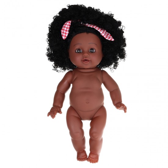 12Inch Soft Silicone Vinyl PVC Black Baby Fashion Doll Rotate 360° African Girl Perfect Reborn Doll Toy for Birthday Gift