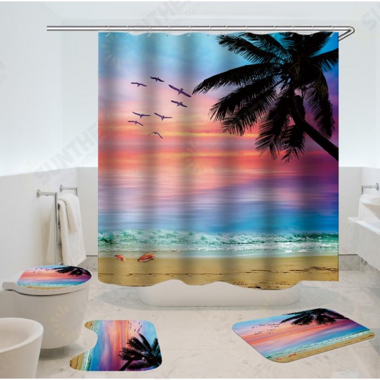 Beach Sunset Style Waterproof Bathroom Shower Curtain Toilet Cover Mat Non-Slip Rug Set for Bathroom Home Hotel