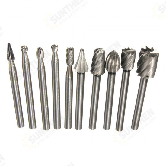 10pcs 1/8 Inch Shank Milling Rotary File Burrs Bit Set Wood Carving Rasps Router Bits Grinding Head