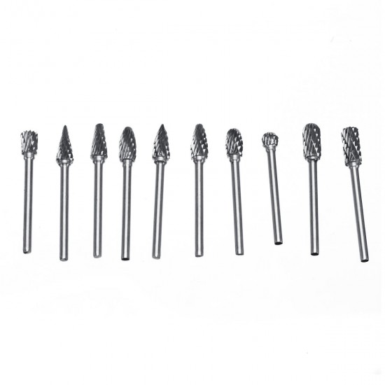 10pcs Double-striped Tungsten Steel Solid Carbide Burrs Rotary File Tools Drill Bits Kit