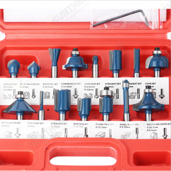 15Pcs 1/4 Inch Shank Router Bit Set Woodworking Milling Cutter 6.35mm Shank Drill Bits For Trimming Engraving Machine