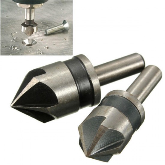 2pcs 5 Flute 82 Degree 1/4 Shank Countersink Drill Bit Set Chamfer Cutter