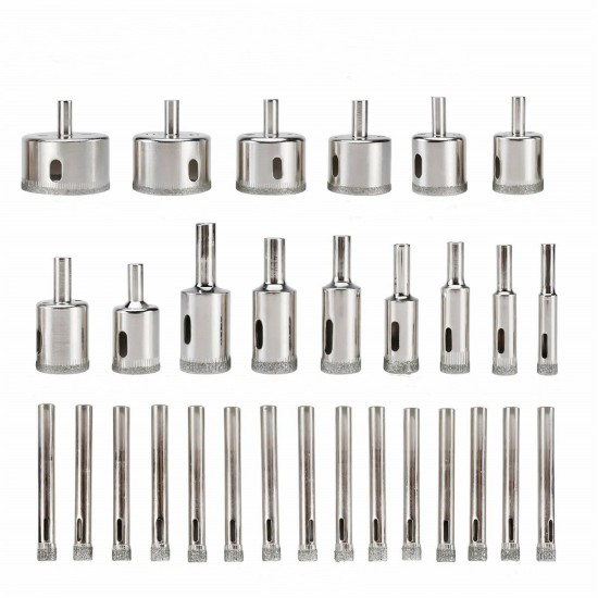 30Pcs 6-50mm Diamond Coated Hole Saw Drill Bits Glass Hole Saw Drill Bit Set Tile Hole Saw Kit for Glass Porcelain Marble