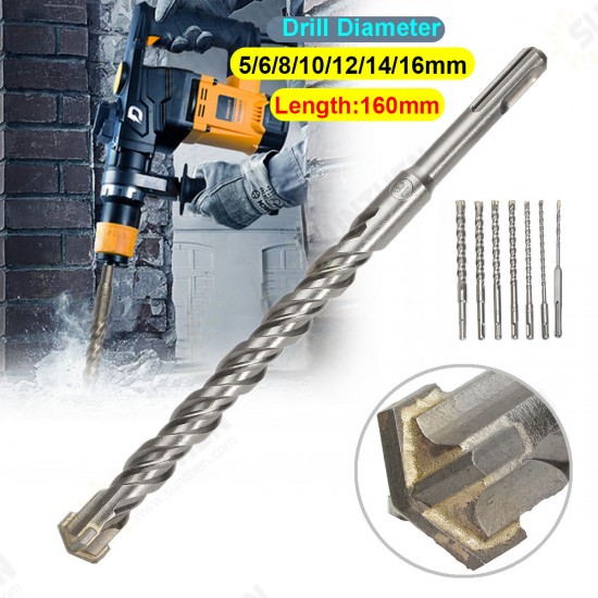 5-16mm Concrete Drill Bit 160mm Length Double SDS Plus Slot Masonry Hammer Drill Bit