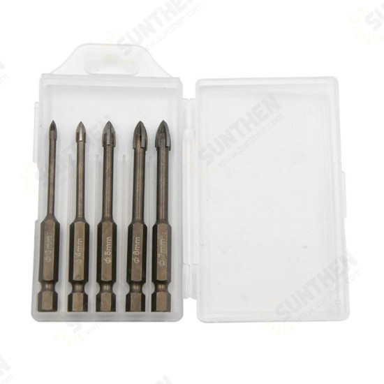 5pcs 3-7mm Cross Glass Drill Bit Hexagon Shank Ceramic Drill Bit Set