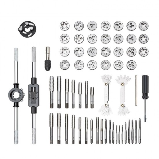 60pcs Metric and Imperial Thread Tap and Die Set with Case Screw Tap Wrench Kit Hand Tapping Tools