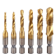 6Pcs 1/4 Inch M3-M10 Screw Tap HSS Combination Drill Tap Bit Set Hex Shank Deburr Countersink Bits