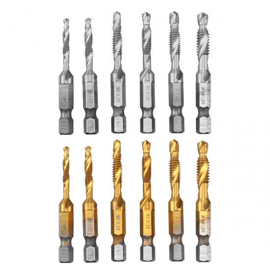 6pcs 1/4 Inch M3-M10 Composite Tap HSS Combination Drill Tap Bit Set Hex Shank Deburr Countersink Bits