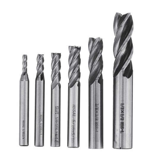 6pcs 1/8-1/2 Inch Imperial Milling Cutter High Speed Steel CNC Milling Bit Spiral End Mill