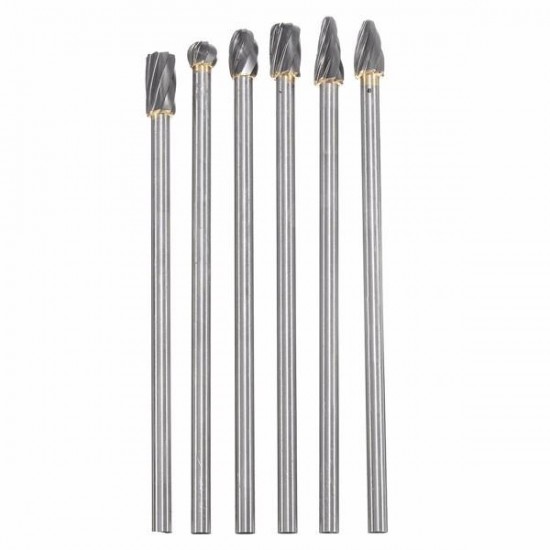 6pcs 6mm Shank Rotary File Burr 10mm Tungsten Carbide Aluminum Cutter