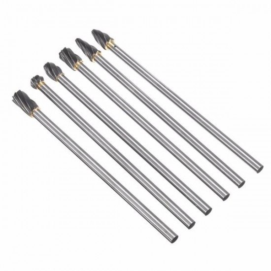 6pcs 6mm Shank Rotary File Burr 10mm Tungsten Carbide Aluminum Cutter