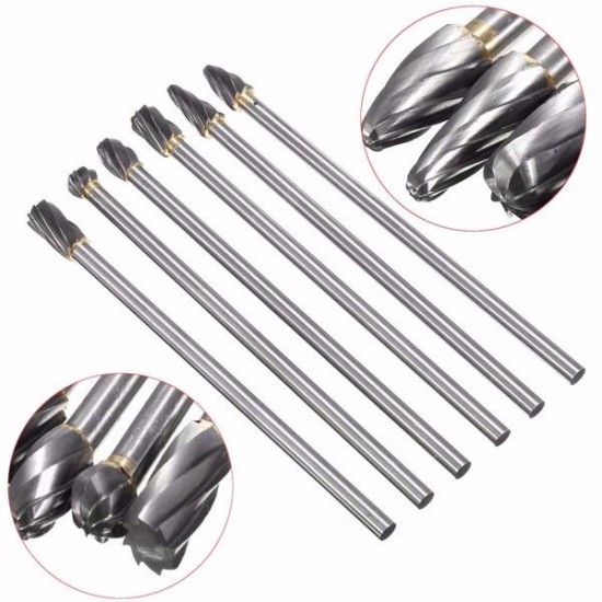 6pcs 6mm Shank Rotary File Burr 10mm Tungsten Carbide Aluminum Cutter