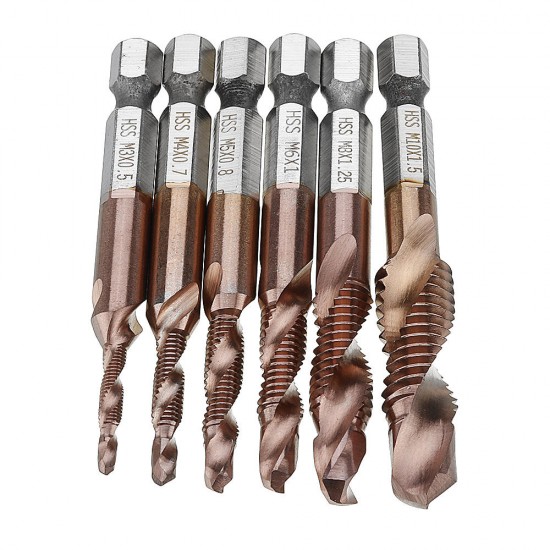 6pcs M3-M10 Combination Drill Tap Bit Set HSS 6542 AlTiN Coated Deburr Countersink Drill Bits