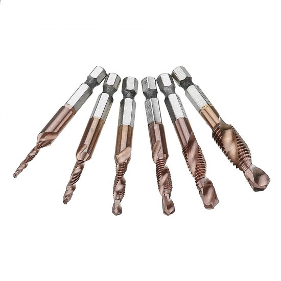 6pcs M3-M10 Combination Drill Tap Bit Set HSS 6542 AlTiN Coated Deburr Countersink Drill Bits