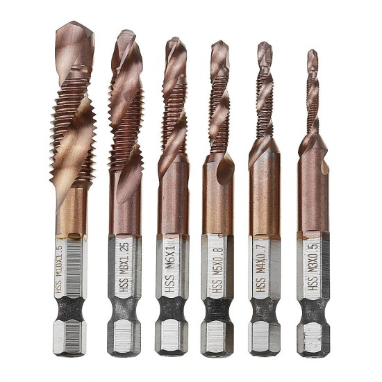 6pcs M3-M10 Combination Drill Tap Bit Set HSS 6542 AlTiN Coated Deburr Countersink Drill Bits