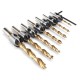 7/8Pcs 3-10mm Round Shank Titanium Coated Countersink Drill Bit Set Replacement Three Point Carpentry Tool Woodworking Tool With Hexagon L-Wrench