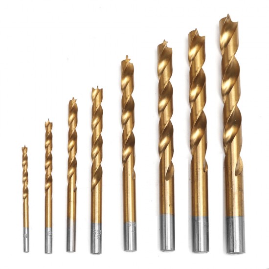 7/8Pcs 3-10mm Round Shank Titanium Coated Countersink Drill Bit Set Replacement Three Point Carpentry Tool Woodworking Tool With Hexagon L-Wrench