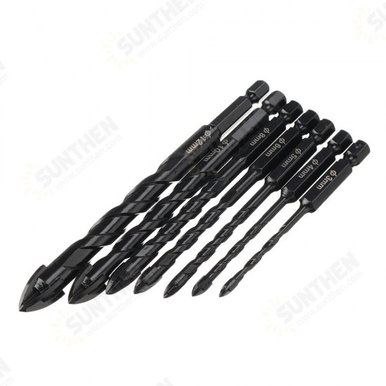 7Pcs 4 Flutes Masonry Drill Bits Tungsten Carbide Tip Ceramic Concrete Drill Bit Set For Glass Tile Brick Plastic Wood Wall Mirror Ceramic Tile