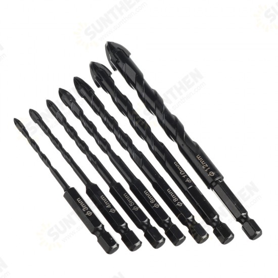 7Pcs 4 Flutes Masonry Drill Bits Tungsten Carbide Tip Ceramic Concrete Drill Bit Set For Glass Tile Brick Plastic Wood Wall Mirror Ceramic Tile