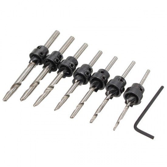 7pcs HSS 3.18mm-5.56mm Countersink Drill Bit Woodworking Tool